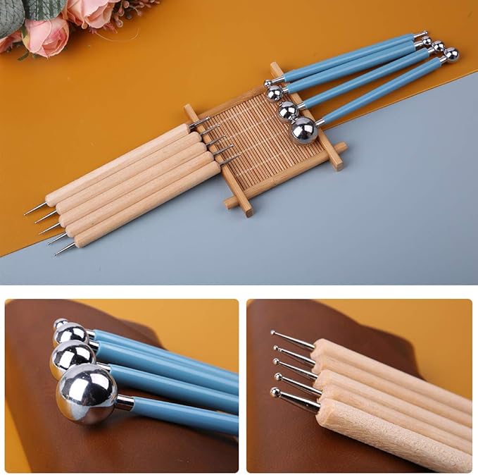 9 PCS Dotting Tools Ball Styluses with Box, Pen Dotting Tools Set for Rock Painting, Pottery Clay Modeling Embossing Nail Art