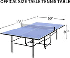 8ft/9ft Mid-Size Table Tennis Table Foldable & Portable Ping Pong Table Set for Indoor Games with Net, 2 Table Tennis Paddles and 3 Balls
