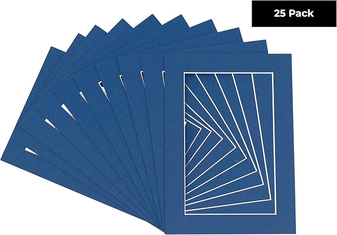 5x7 Mat for 8.5x11 Frame - Precut Mat Board Acid-Free Royal Blue 5x7 Photo Matte For a 8.5x11 Picture Frame, Premium Matboard for Family Photos, Show Kits, Art, Picture Framing, Pack of 25 Mats