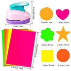 CHENGU 16 Pcs Craft Holes Punch Paper Punchers Scrapbook Punches with Craft Sticker Paper, Round, Star, Square, Heart, Flower, Wave Circle Shape(1 Inch,Multiple Styles)