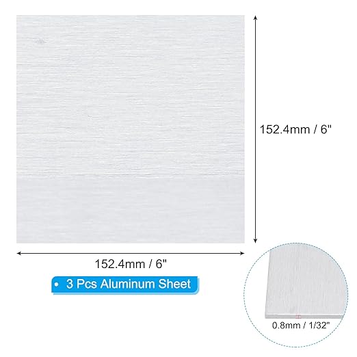 PATIKIL 6061 T651 Aluminum Sheet Metal 6 x 6 x 1/32(0.0315") Inch 3Pcs Flat Plain Aluminum Plate Covered Stock with Protective Film, Heat Rectangle 0.8MM for Lndustry Crafting