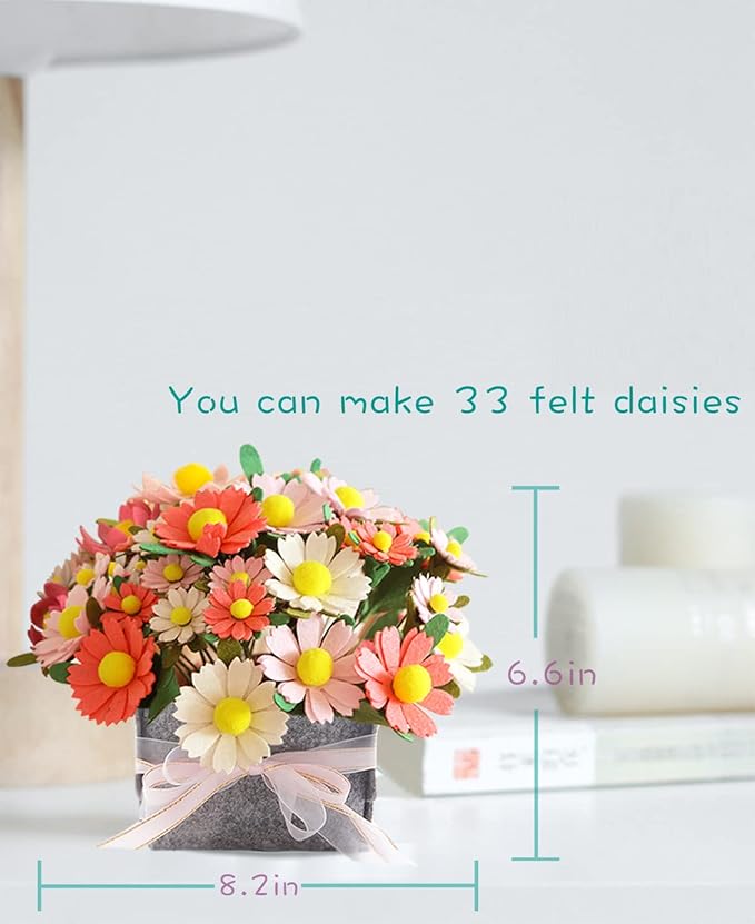 DIY Felt Flower Art Craft Kit, Daisy Bouquet Kit, Floral Gifts, Beginner Craft Kit, Arrange Pre-Cut Flowers and Foliage