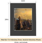HOTUO 10 Pack Black 11x14 Picture Frame Mats, Pre-Cut 11x14 Picture Mats with Ivory Core Bevel Cut for 8x10 Photo, Signature Friendly 4 Ply Thickness Photo Mat for Frames/Artwork/Print/Picture