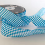 Micomon 1-Inch Vivid Blue and White Woven Edge Plaid Ribbon Polyester Gingham Ribbon 25 Yards Each Roll (1",Vivid Blue)