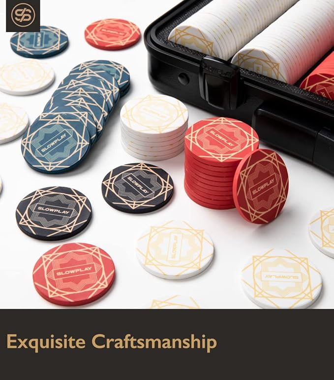 SLOWPLAY Nash Ceramic Poker Chips in Bulk, Casino Grade Ceramic 12-Gram Poker Chip for Texas Hold'em, 43mm Professional Chips Pack of 50 with Denomination of 500