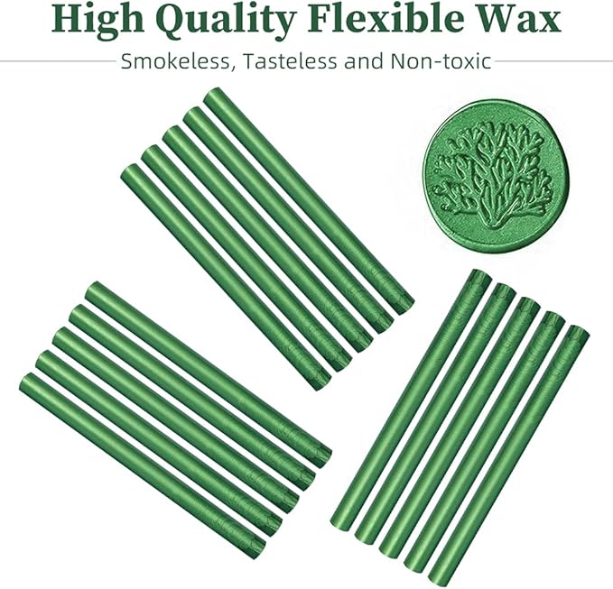Wax Seal Sticks, Afobby 15 Pieces Glue Gun Sealing Wax Sticks for Wax Seal Stamp,Pine Green Wax Sealing Sticks for Wedding Invitations, Cards, Envelopes