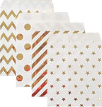 KEYYOOMY 100 Pcs Bright Gold Candy Buffet Bags Small Cookie Bag Polka Dot Paper Treat Bag for Wedding Birthday Party (5 inch x 7 inch)