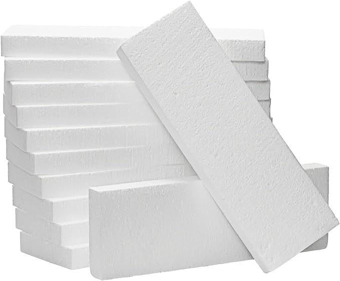 Juvale Foam Rectangle Blocks for Crafts - 12 in x 4 in x 1 in, White, 12 Pack - Cuttable & Paintable for Diorama Foam Boards & Sheets, Model Making & School Projects