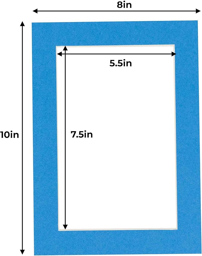 8x10 Mat for 6x8 Photo - Precut Bay Blue Picture Matboard for Frames Measuring 8 x 10 Inches - Bevel Cut Matte to Display Art Measuring 6 x 8 Inches - Acid Free ONE MAT with Backing Board & Clear Bag