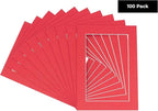 11x14 Mat for 8.5x11 Photo - Precut Deep Red Picture Matboard for Frames 11 x 14 Inches - Bevel Cut Matte to Display Art 8.5 x 11 Inches - Acid Free Pack of 100 MATS with Backing Boards & Clear Bags