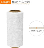 MECCANIXITY Waxed Thread,197 Yard 1mm 210D Flat Wax Thread Polyester Waxed String for Leather Sewing Hand Weaving Book Binding Home Decoration,White