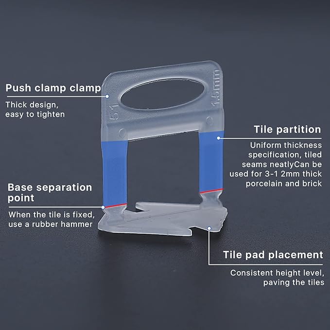 Tile Leveling System Clips Spacers Tile Leveler Clips DIY Tile Leveler Spacers 2100 Pcs 1/16" (1.5mm) for Professional Ceramic Tile and Stone Installation (2100 1/16")