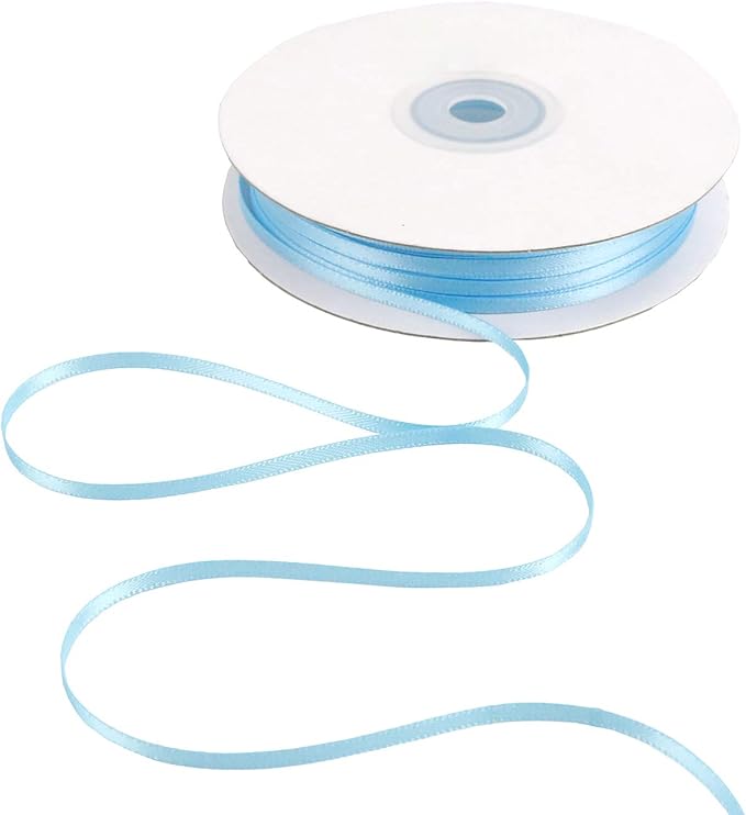 HUIHUANG Solid Color Satin Ribbon 1/8 inch x 100 Yards Roll Ribbon Thin Satin Baby Light Blue 1/8 Crafts Ribbon for Crafts Gift Wrapping DIY Bows Invitation Card (Blue)
