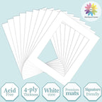 MBC Mat Board Center, 10 Pack 8x10 for 6x8 White Picture Mats Frame Mattes, Bevel Cut, Acid Free, 4-ply Thickness