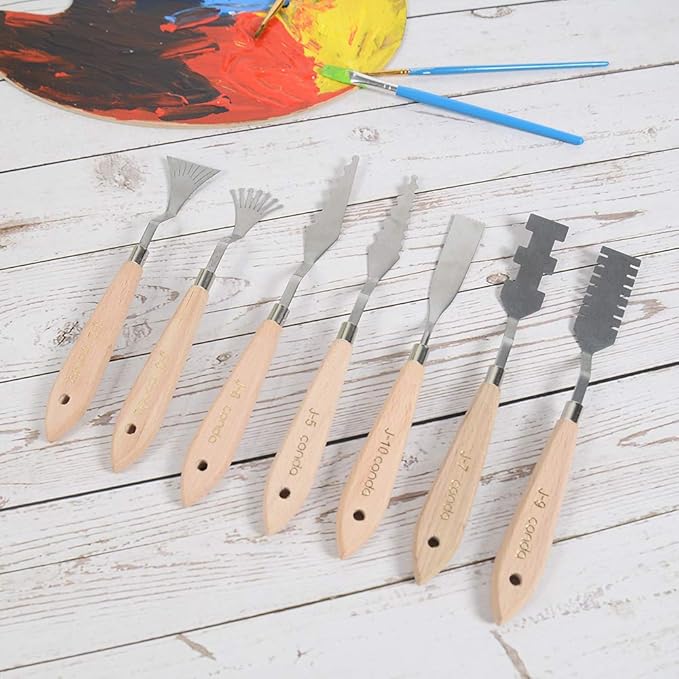 CONDA Palette Knife Set -10Pcs Stainless Steel Spatula Pallet Knife Painting Tools Metal Knives Wood Handle with Different Shapes and Sizes