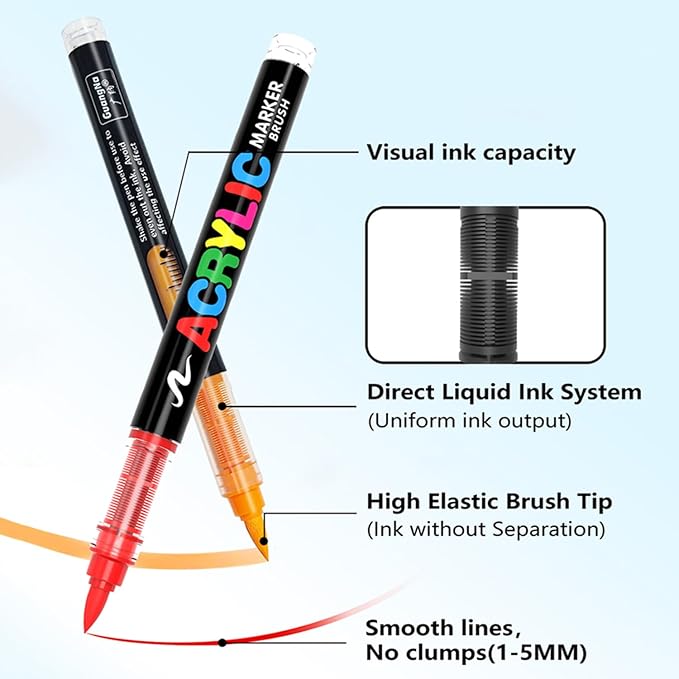 Acrylic Paint Markers Pens, 120 Vivid Colors Acrylic Markers Set,Direct Liquid Type, Stackable Color, Odorless Soft Head，Markers for School，Tooli Art ，Fabric & Creative Crafts (120)