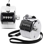 2 Pack Metal Hand Counter Four-Digit Counter with Nylon Lanyard Silver Counter Click Counter Handheld Click Counter Digital Counting