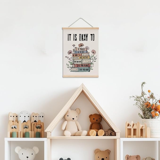 Inspirational Boho Poster Hanger, Positive Affirmations Wall Decor, Educational Posters Wall Art Wall Hanging Banner Classroom Counseling Therapy Office Nursery Apartment Bedroom Decor