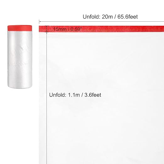 uxcell Pre-Taped Masking Film, 3.6ft x 66ft High-Tack Painters Tape Plastic Drop Cloth with High-Tack Painters Tape for Painting Protection Red 4Pcs