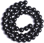 10mm 41pcs Natural Black Agates Onyx Stone Beads Smooth Round Loose Spacer Beads for Jewelry Making DIY Bracelets 15" (Black Agate, 10mm)