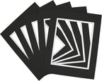 Golden State Art, 11x14 Double Mats for 8x10 - for Photos, Pictures, Frames - Acid-Free, 5 Pack, Black Over White