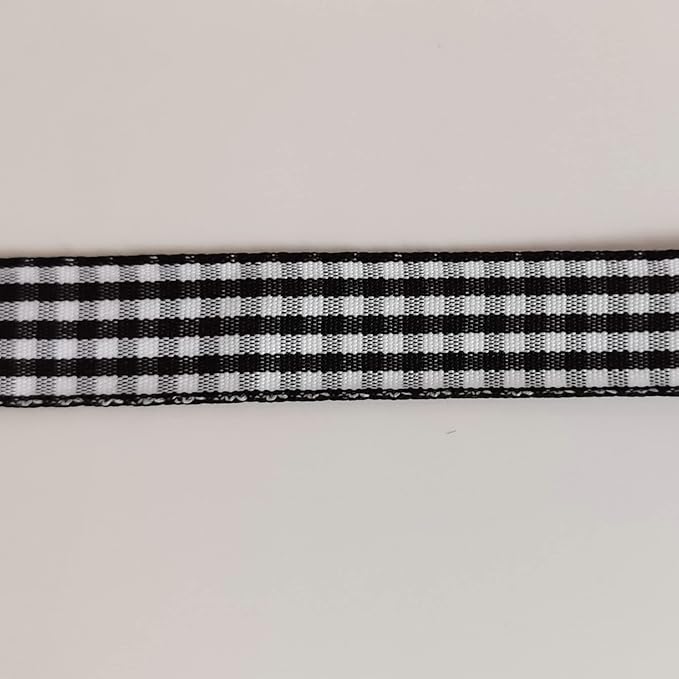 Black and White Wovon Edge Gingham Ribbon 25 Yard Each Roll 100% Polyester (5/8", Black)