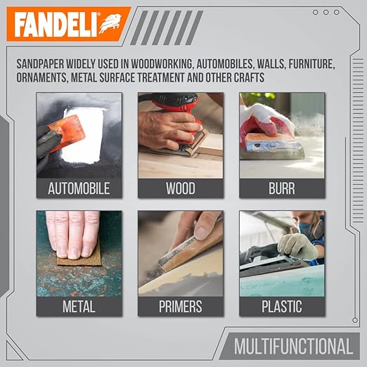 Fandeli | Multi-Purpose Sandpaper | 100 Grit | 75 Sheets of 9'' x 11'' | Ideal for Sanding Metal, Untreated Wood and Painted Surfaces | Sandpaper Sheets.