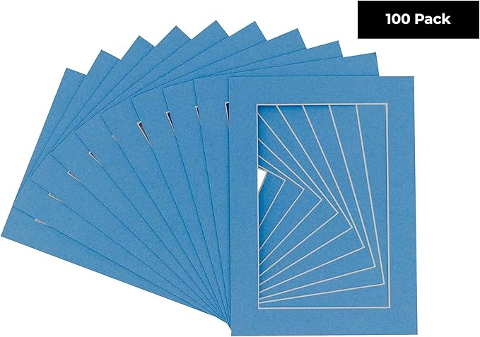 6x8 Mat for 8x10 Frame - Precut Mat Board Acid-Free Show Kit with Backing Board, and Clear Bags Bay Blue 6x8 Photo Matte Made to Fit a 8x10 Picture Frame Matboard for Framing, Pack of 100 Mats