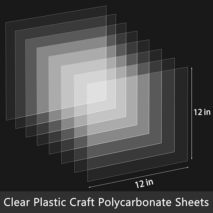 10 Pack 12x12x.02” Clear Plastic Sheet, Plexiglass Craft Plastic Sheets PET Flexible Lightweight Clear Plastic Sheets for DIY Craft Projects, Picture Frames(10, 12” x 12”x 0.02”)