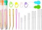 Hekisn 45Pcs Large Eye Blunt Yarn Needles kit, Assorted Sizes Bent Tapestry Darning Needle, Sewing Needles with Needle Threaders & Stitch Markers for Knitting Crochet (Orange&Green)