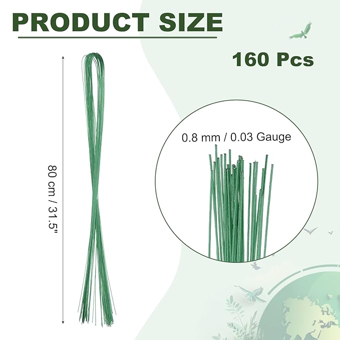 PATIKIL 32 Inch 22 Gauge Floral Stem Wire, 4 Pack/160 Pieces Bouquet Stem Paper Wrapped for DIY Crafts Flower Arrangements, Green
