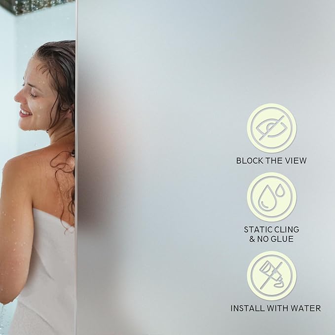 Frosted Glass Window Privacy Film - UV Sun Blocking Heat Control, Static Cling Removable & Reusable for Home, Bathroom, and Office (Frosted 17.3 Inch x 13.1 Feet)