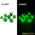 Bescon Two-Tone Glow-in-The-Dark Polyhedral Dice Set Spooky Rocks, Luminous RPG Dice Set d4 d6 d8 d10 d12 d20 d% Brick Box Pack