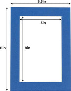 5.5x8.5 Mat for 8.5x11 Frame - Precut Mat Board Acid-Free Royal Blue 5.5x8.5 Photo Matte For a 8.5x11 Picture Frame, Matboard for Family Photos, Show Kits, Art, Picture Framing, Pack of 10 Mats