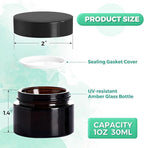 Amber Glass Jars with lids, 24 Pack 1oz Empty Cosmetic Jars, Refillable Airtight Wide Mouth Container for DIY, Sample, Cream, Lotion, Candle Making, Powder, Cosmetic