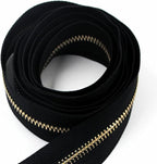 Leekayer #5 Metal Zippers Roll Bulk 2 Yards Black Zipper by The Yards with 10 pcs Sliders Light Gold Teeth Zipper for Sewing Bag Craft Backpack, Wallets, Purses Handmade
