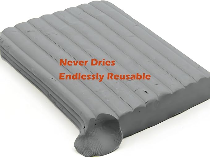 ReArt Non-Drying Oil-Based Plasticine Modeling Clay 2.6 Pounds, Non Hardening Reusable Non Toxic No Bake Professional Oil Base Sculpting Clay (Gray)
