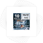 Mat Board Center, Pack of 10, 10x10 for 6x6 White Photo Picture Mats - Acid Free, 4-ply Thickness, White Core - for Pictures, Photos, Framing