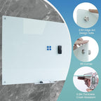 Magnetic Whiteboard Glass Writeboard 40"x60" Tempered Glass Dry Erase Board Wall Mounted Frameless Glass Whiteboard Writing GlassBoard for Office School Home (White)