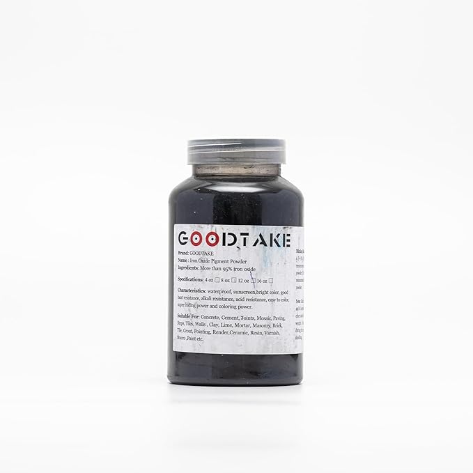 GOODTAKE Concrete Pigment, Black Iron Oxide Pigment Powder, Concrete Cement Dye Color Pigment for Pastel Tile Paint Concrete Cement Mortar Grout (Black, 8 oz)