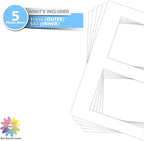 Mat Board Center, Pack of 5, Photo Picture Mats - Acid Free, 4-ply Thickness, White Core - for Pictures, Photos, Framing (11x14 for 2-5x7 White)