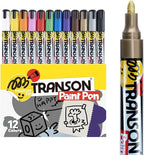 TRANSON 12 Colors Permanent Paint Markers for Fabric Rock Craft Diy Painting Medium Tip Oil Based Waterproof