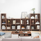 IOTXY Open Cube Low Bookcase - 3-Tier Freestanding Storage Display Cabinet Organizer with Legs for Home Office, 11-Cubes Open Shelf Short Bookshelf, Walnut