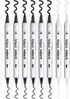 TRANSON 6 Black and 2 White Paint Markers Bold and Fine Dual-tip Acrylic Paint Marker for Rock Glass Canvas Wood Leather Ceramic DIY Painting