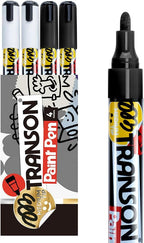 TRANSON 2 Black and 2 White Permanent Paint Markers for Fabric Rock Craft Diy Painting Medium Tip Oil Based Waterproof