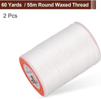 uxcell Round Leather Sewing Waxed Thread, 55m / 60 Yards Polyester Wax String, 0.80mm Wax Stitching Cord for Leather Crafts, Bookbinding, Bracelets Braided, White, 2pcs