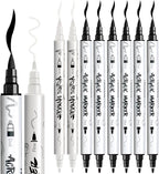 TRANSON 6 Black and 2 White Paint Markers Brush and Fine Dual-tip Acrylic Paint Marker for Rock Glass Canvas Wood Leather Ceramic DIY Painting