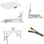 Folding Table 6 FT Lightweight Camping Table Portable Plastic Rectangular Outdoor Dining Table Steel Legs Fold-in-Half with Carrying Handle for Indoor,Picnic,Party,Wedding,Events(White)