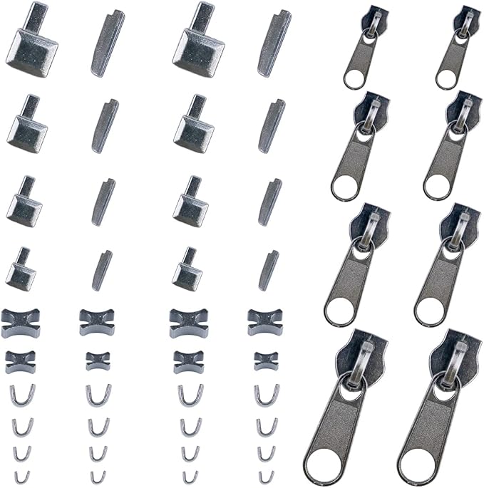 Platinum 48-Piece Metal Zipper Repair Accessories Set - DIY Sewing Kit with Zipper Head Slider, Retainer Box, Insert Pin, Top & Bottom Stoppers for 3# 5# 8# 10# Zippers