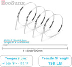 Metal Zip Ties (100PCS 11.8 Inch), 304 Stainless Steel, Heavy Duty Self-locking Cable Ties, for Exhaust Wrap, Chain Link Fence Parts, Heat Resistant Fencing Tie. for Pipe, Auto repair.